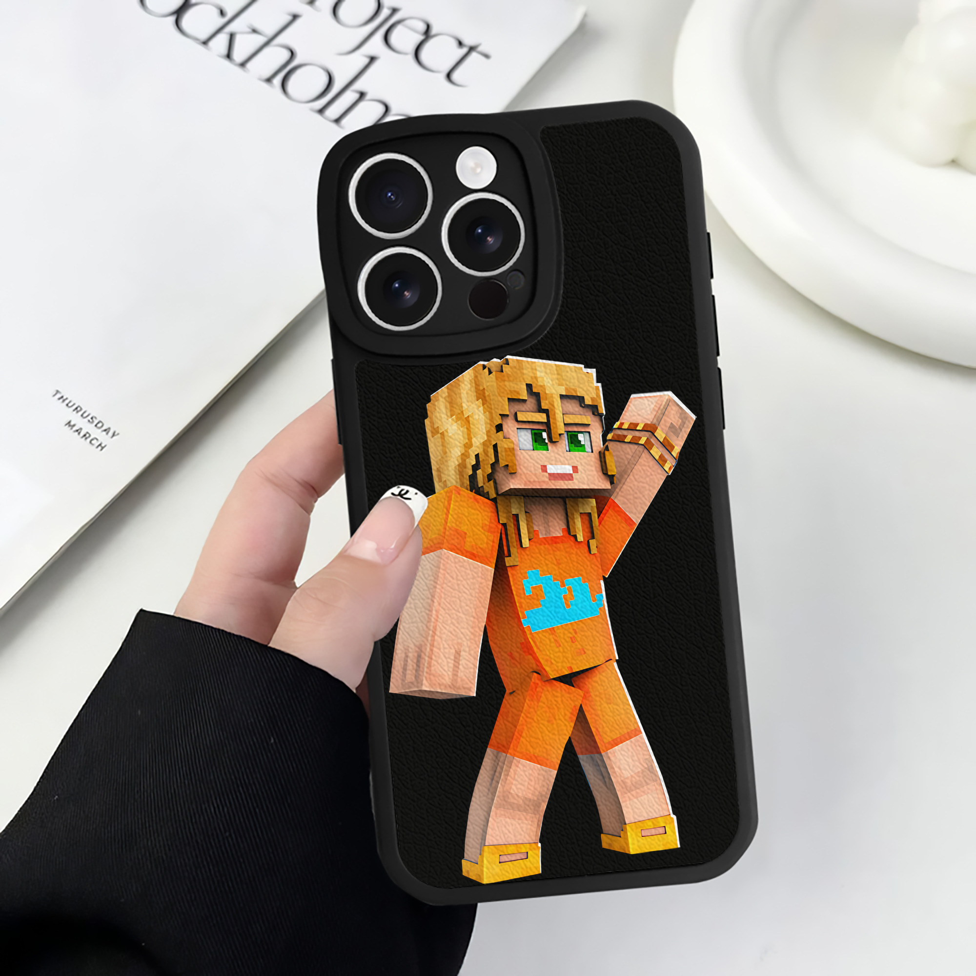 （画像用） マインクラフト ブロックの世界 Minecraft MC Block world 【iPhone 16シリーズ対応】シリコンスマホケース（レザー調） 材質：シリコン